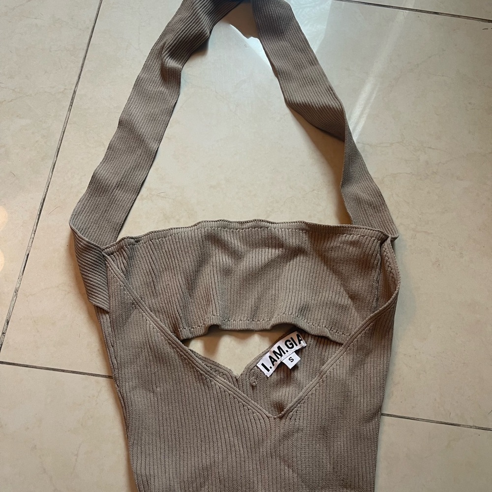 I. AM. GIA Tan Ribbed Knit Bag